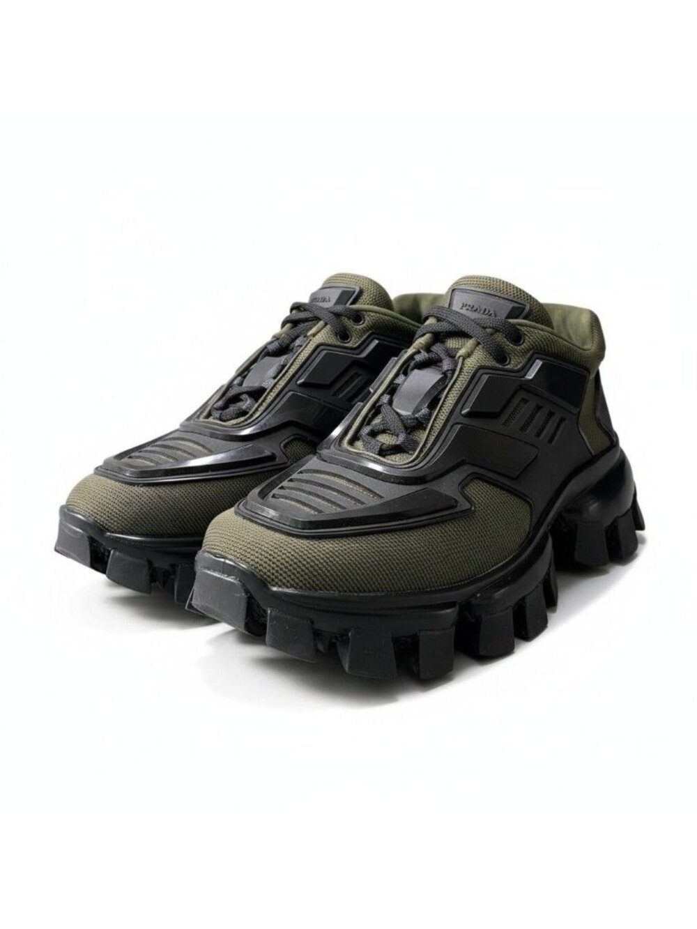 Prada Clouddust Thunder Mesh Sneakers Volume Sole Khaki Black 37.5
